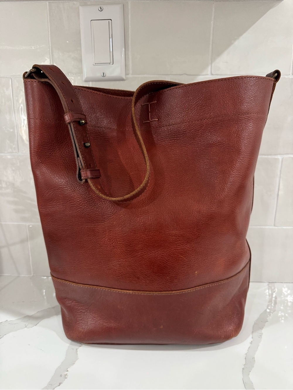 Lucky Brand Vintage-Style Leather Tote in Chestnut